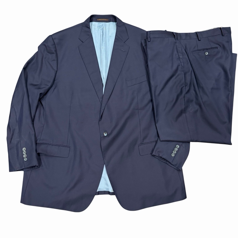 J. Hilburn 2 Piece Suit Mens Vitale Barberis 52L 42X29 Navy One Button Dual Vent